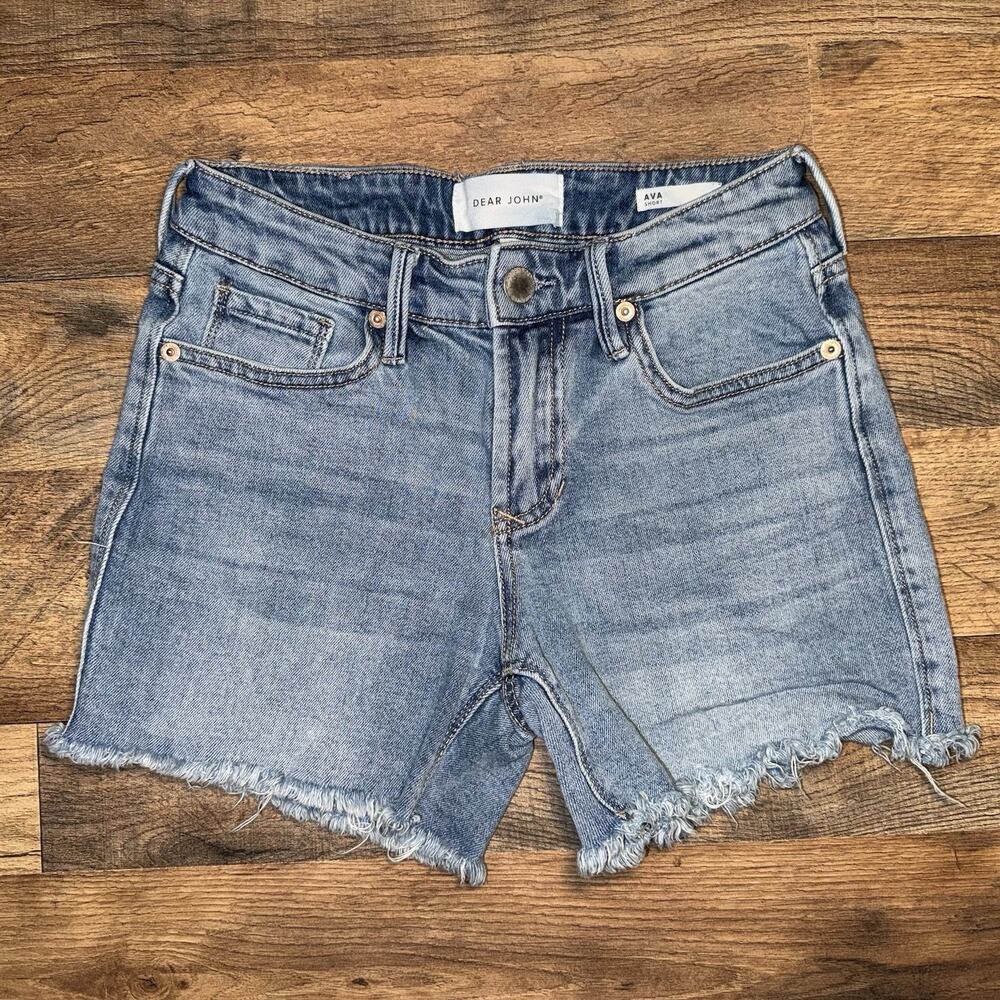 Dear John Ava Short Denim Medium Wash Distressed Cut Off Size 24 Stretch